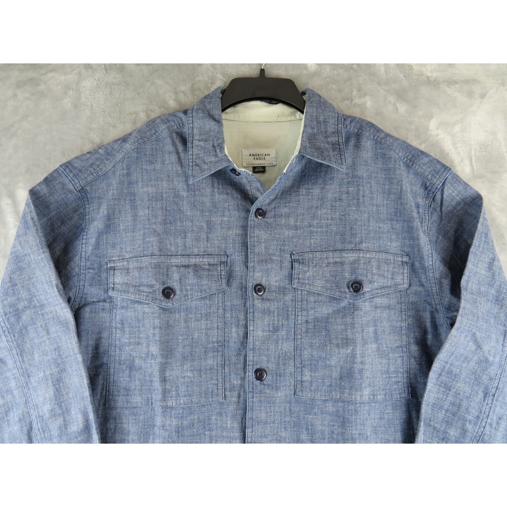 American Eagle Men's L/G Blue Button‎ Down Shirt Jacket Long Sleeve Casual Top